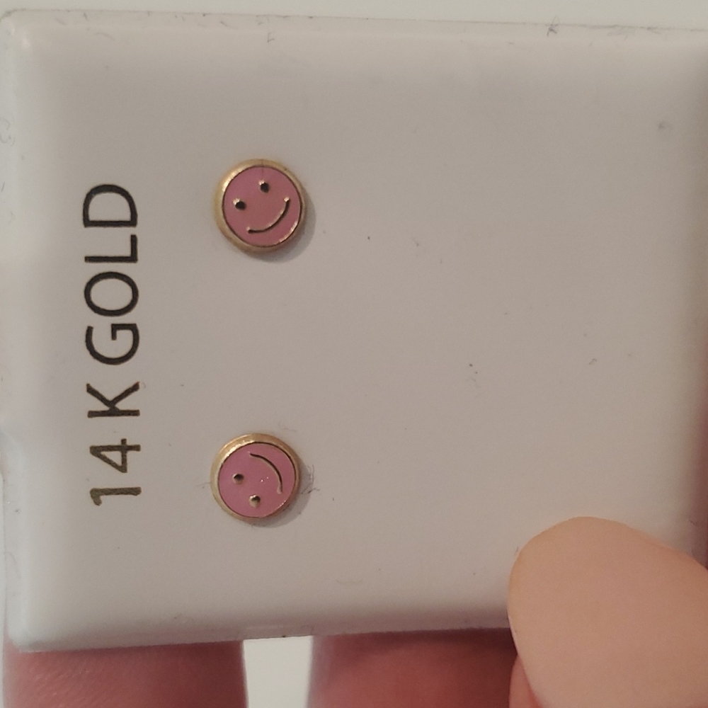14kg Childs Pink Smiley Earrings